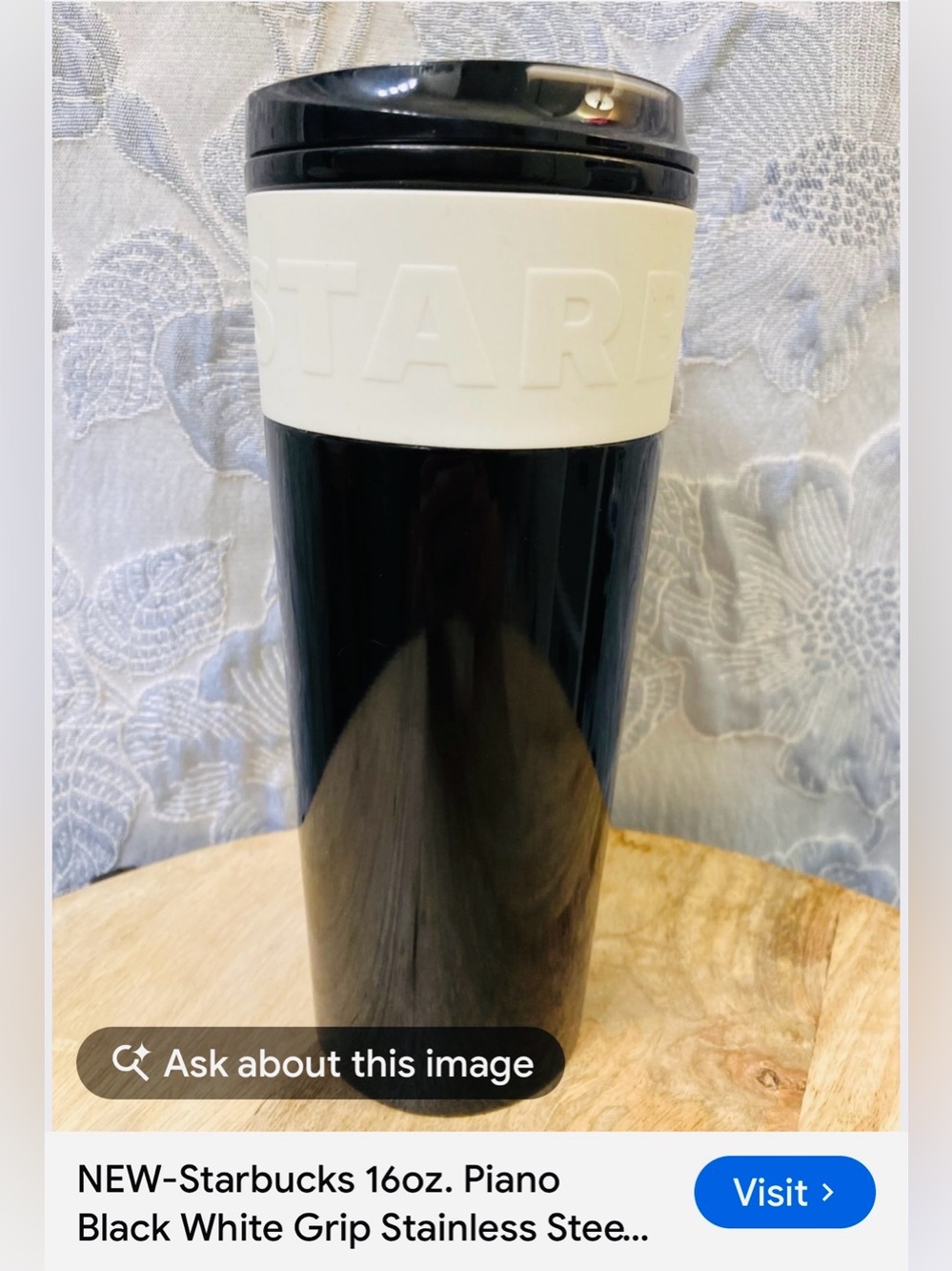#3366**Starbucks Black Travel Tumbler with White Grip